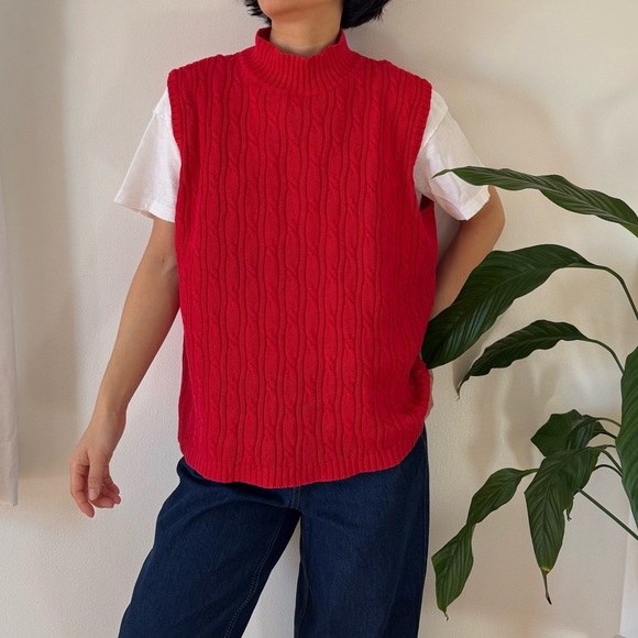 Vintage Villager Sport Ramie Cotton Blend Red Cable Knit Mockneck Vest Size XL - Picture 6 of 9